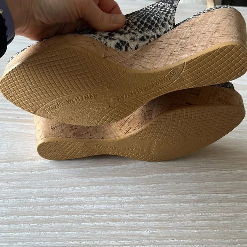 Stuart Weitzman NWOT Jean Snake-Embossed Leather Slingback Sandals size 9 - Picture 12 of 14